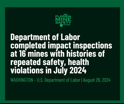 Department of Labor completed impact inspections at 16 mines .